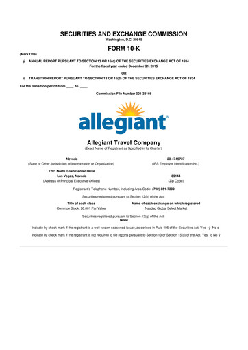Miniature Allegiant Travel Company 10-K Rapport annuel 2015