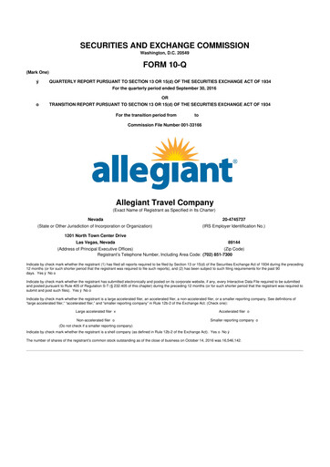 Thumbnail Allegiant Travel Company 10-Q Quarterly Report FY2016 