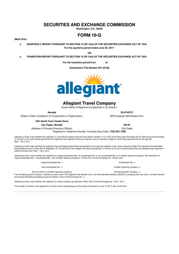 Thumbnail Allegiant Travel Company 10-Q Quarterly Report FY2017 