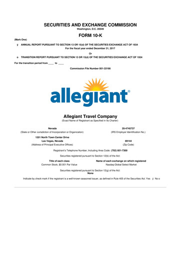 Miniature Allegiant Travel Company 10-K Rapport annuel 2017
