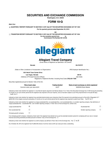 Thumbnail Allegiant Travel Company 10-Q Quarterly Report FY2019 