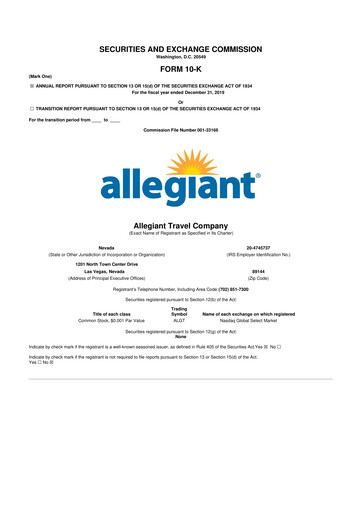 Miniature Allegiant Travel Company 10-K Rapport annuel 2019