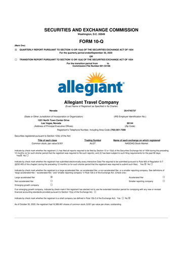 Thumbnail Allegiant Travel Company 10-Q Quarterly Report FY2020 
