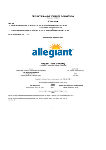 Miniature Allegiant Travel Company 10-K Rapport annuel 2021