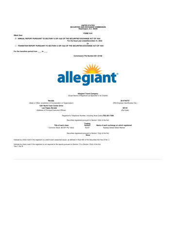 Miniature Allegiant Travel Company 10-K Rapport annuel 2021