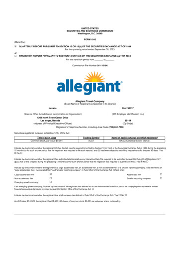 Thumbnail Allegiant Travel Company 10-Q Quarterly Report FY2023 