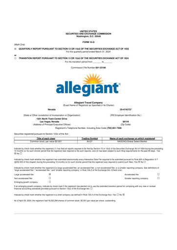 Thumbnail Allegiant Travel Company 10-Q Quarterly Report FY2024 