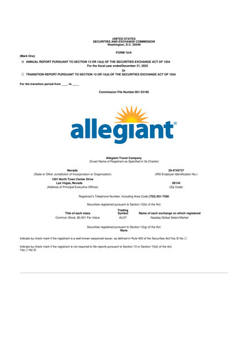 Miniature Allegiant Travel Company 10-K Rapport annuel 2025