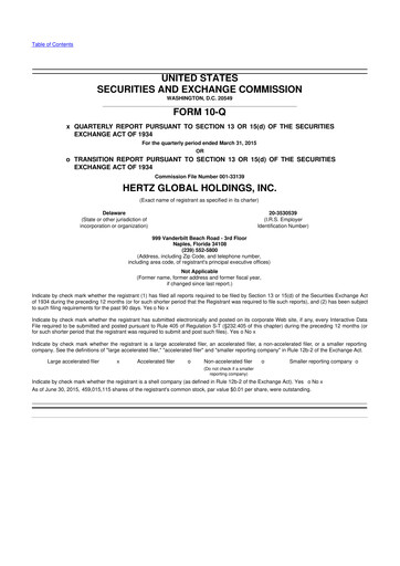Miniature Herc Holdings
 10-Q Rapport trimestriel 2015 