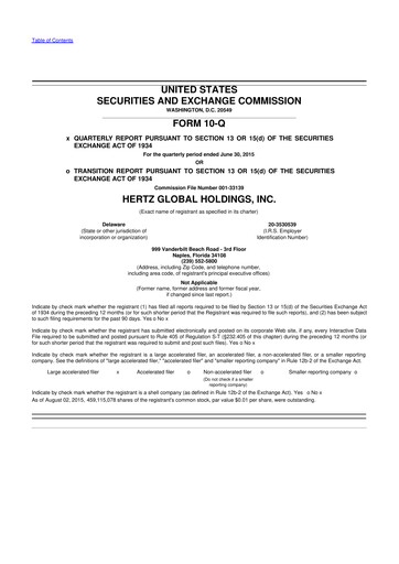 Miniature Herc Holdings
 10-Q Rapport trimestriel 2015 