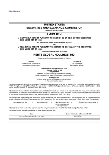 Miniature Herc Holdings
 10-Q Rapport trimestriel 2015 