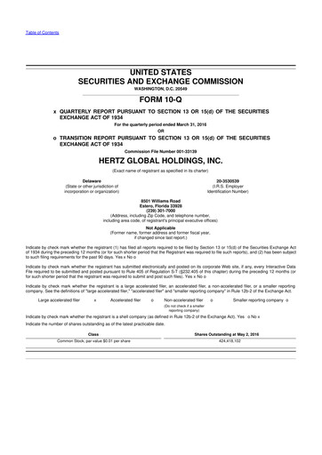 Miniature Herc Holdings
 10-Q Rapport trimestriel 2016 