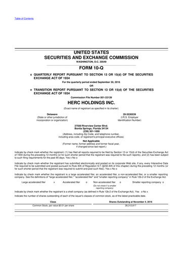 Miniature Herc Holdings
 10-Q Rapport trimestriel 2016 