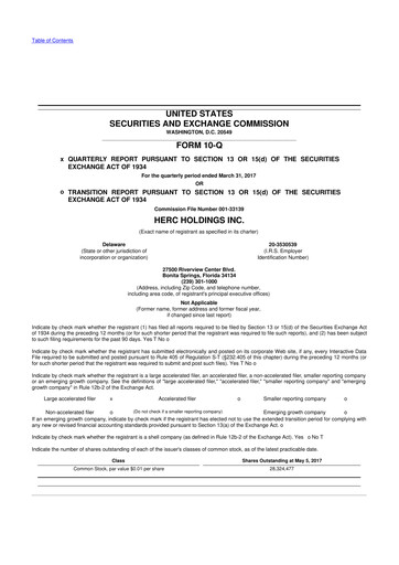 Miniature Herc Holdings
 10-Q Rapport trimestriel 2017 