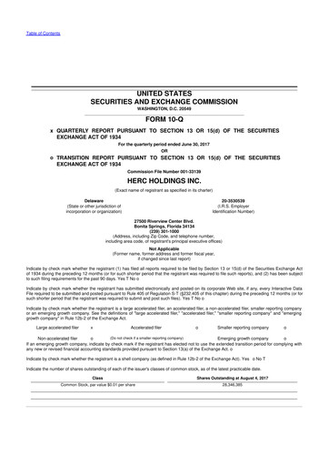 Miniature Herc Holdings
 10-Q Rapport trimestriel 2017 