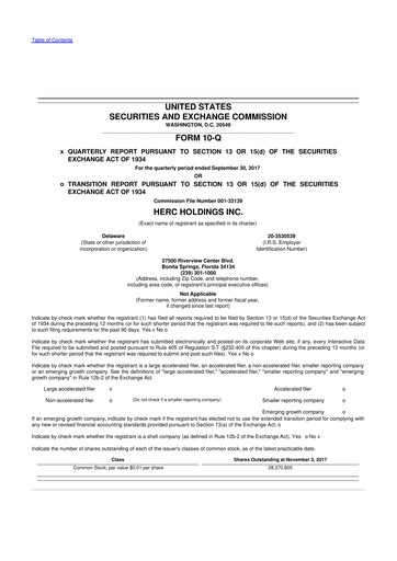 Miniature Herc Holdings
 10-Q Rapport trimestriel 2017 