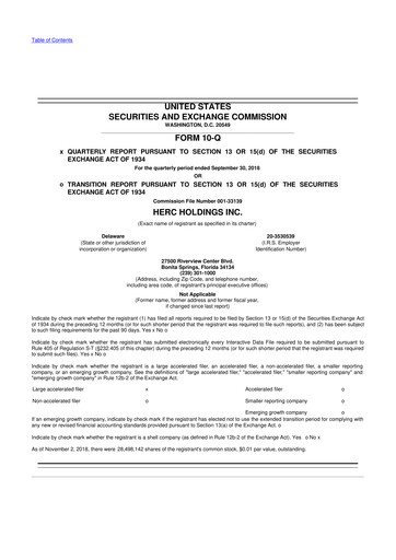 Miniature Herc Holdings
 10-Q Rapport trimestriel 2018 
