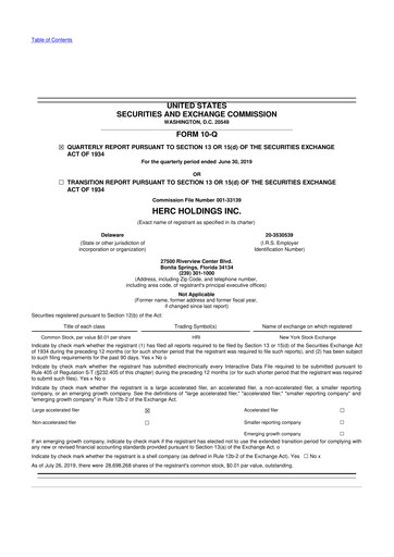 Miniature Herc Holdings
 10-Q Rapport trimestriel 2019 