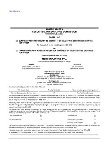 Miniature Herc Holdings
 10-Q Rapport trimestriel 2019 