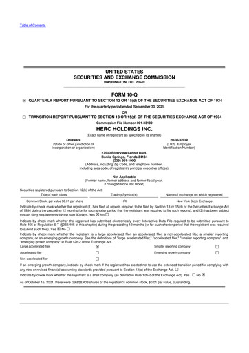 Miniature Herc Holdings
 10-Q Rapport trimestriel 2021 