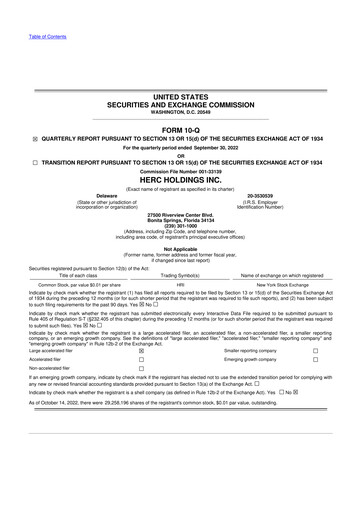 Miniature Herc Holdings
 10-Q Rapport trimestriel 2022 