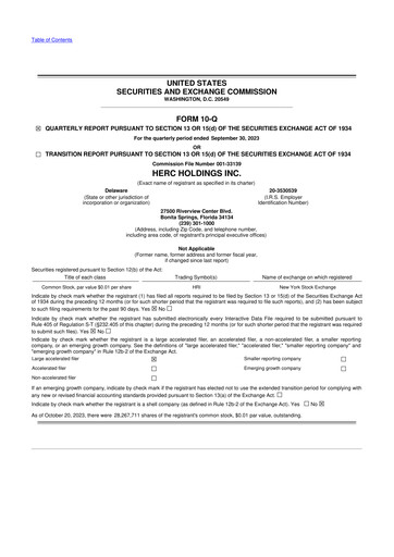 Miniature Herc Holdings
 10-Q Rapport trimestriel 2023 