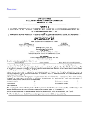 Miniature Herc Holdings
 10-Q Rapport trimestriel 2024 