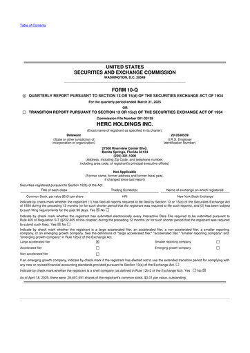 Miniature Herc Holdings
 10-Q Rapport trimestriel 2025 