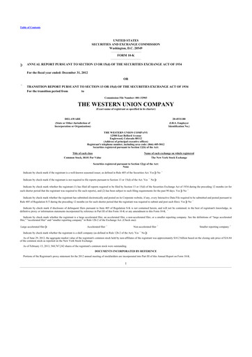 Thumbnail Western Union 10-K Annual Report 2012