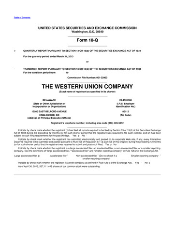 Thumbnail Western Union 10-Q Quarterly Report FY2013 