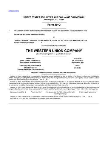 Thumbnail Western Union 10-Q Quarterly Report FY2013 