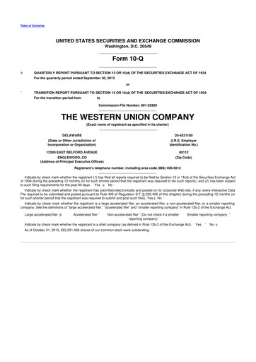 Thumbnail Western Union 10-Q Quarterly Report FY2013 