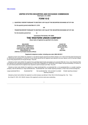 Thumbnail Western Union 10-Q Quarterly Report FY2016 