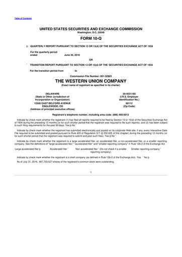 Thumbnail Western Union 10-Q Quarterly Report FY2016 