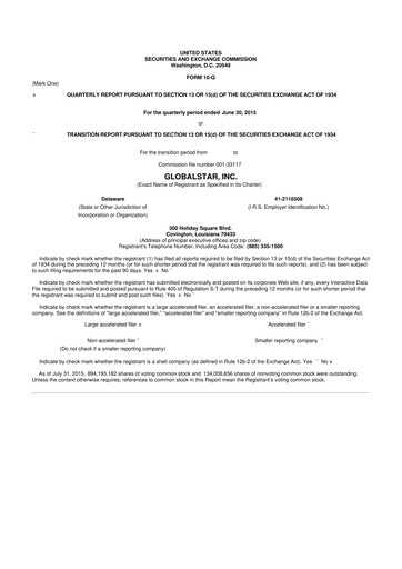 Thumbnail Globalstar
 10-Q Quarterly Report FY2015 