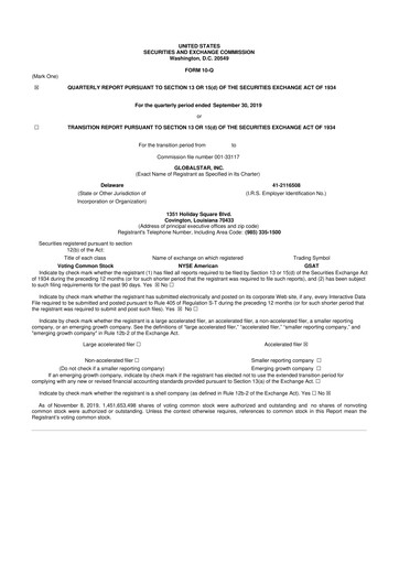 Thumbnail Globalstar
 10-Q Quarterly Report FY2019 