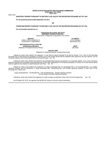 Thumbnail Emergent BioSolutions
 10-Q Quarterly Report FY2015 