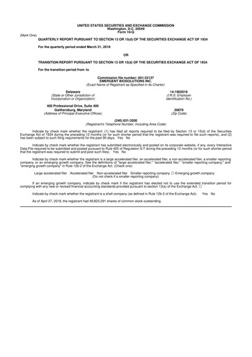 Thumbnail Emergent BioSolutions
 10-Q Quarterly Report FY2018 