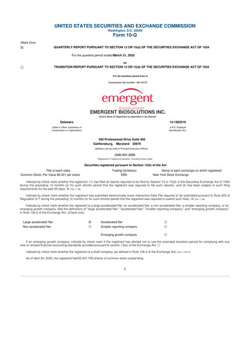 Thumbnail Emergent BioSolutions
 10-Q Quarterly Report FY2020 