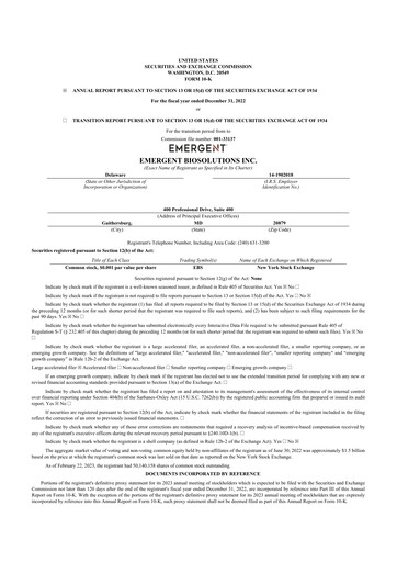 Thumbnail Emergent BioSolutions
 10-K Annual Report 2022