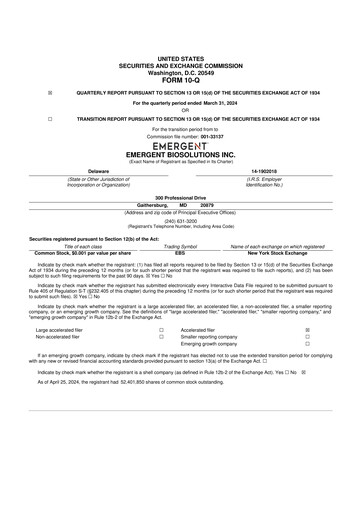 Thumbnail Emergent BioSolutions
 10-Q Quarterly Report FY2024 
