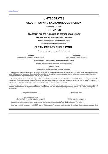 Miniature Clean Energy Fuels 10-Q Rapport trimestriel 2016 