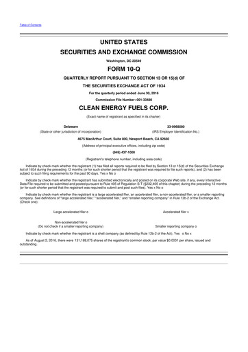 Miniature Clean Energy Fuels 10-Q Rapport trimestriel 2016 