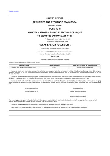 Miniature Clean Energy Fuels 10-Q Rapport trimestriel 2019 