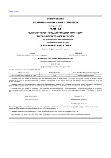 Miniature Clean Energy Fuels 10-Q Rapport trimestriel 2019 