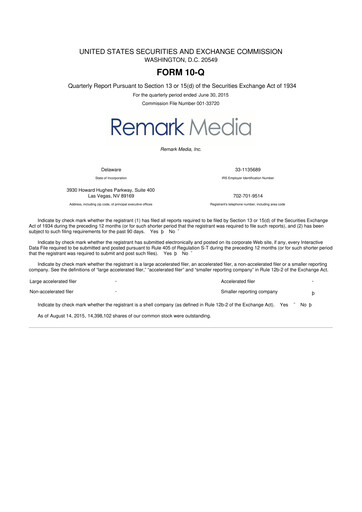 Thumbnail Remark Holdings 10-Q Quarterly Report FY2015 