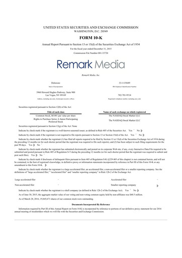 Thumbnail Remark Holdings 10-K Annual Report 2015