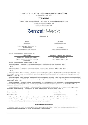 Thumbnail Remark Holdings 10-K Annual Report 2016