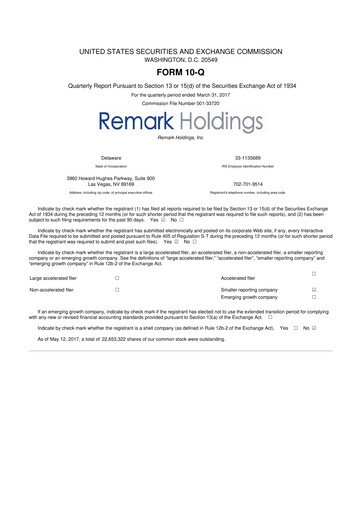 Thumbnail Remark Holdings 10-Q Quarterly Report FY2017 
