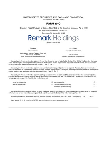 Thumbnail Remark Holdings 10-Q Quarterly Report FY2018 